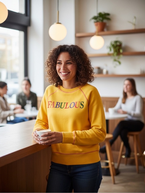 C & A Buying Co Tops - C & A Buying co casual yellow long sleeve embroidery rainbow sweatshirt large